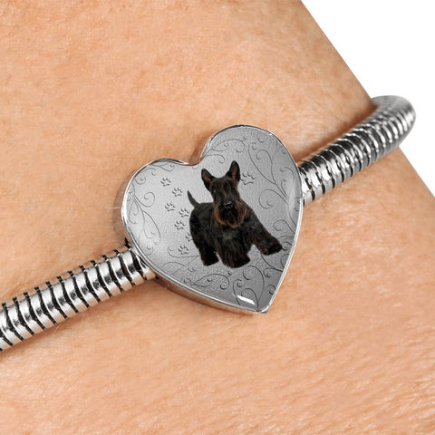 Scottish Terrier Print Heart Charm Steel Bracelet