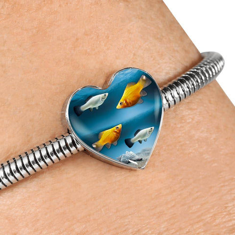 Common Molly Fish Print Heart Pendant Steel Bracelet