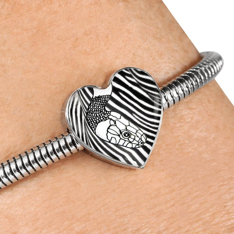 Black&White Snake Print Heart Charm Steel Bracelet