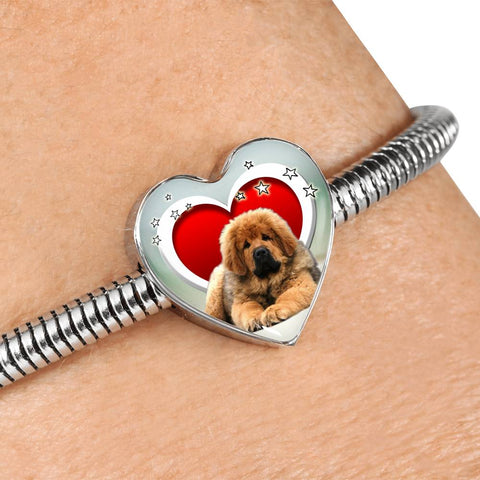 Tibetan Mastiff Print Heart Charm Steel Bracelet