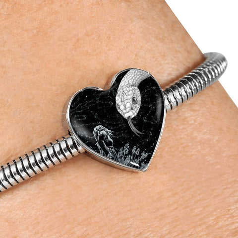 Amazing Snake Print Heart Charm Steel Bracelet