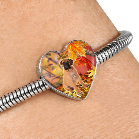 Bullmastiff Print Heart Charm Steel Bracelet