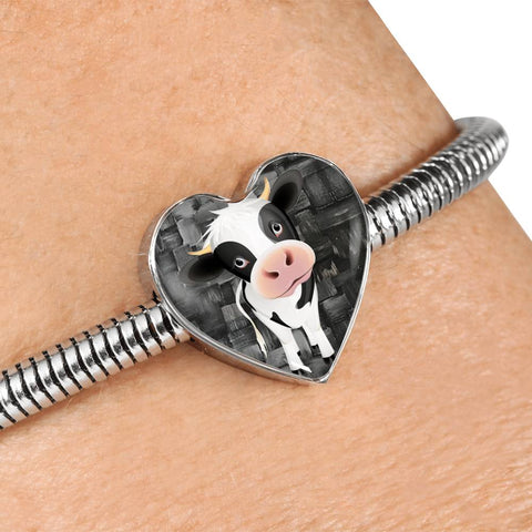 Cow Print Heart Charm Steel Bracelet