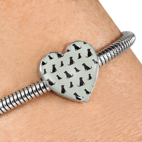 Labrador Retriever Pattern Print Heart Charm Bracelet