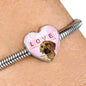 Rhodesian Ridgeback Dog Print Heart Charm Steel Bracelet