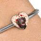 Flat Coated Retriever Print Heart Charm Steel Bracelet