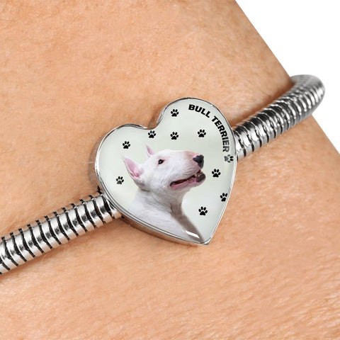 Bull Terrier Print Heart Charm Steel Bracelet