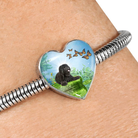 Barbet Dog Print Heart Charm Steel Bracelet