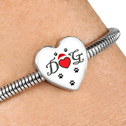 Dog With Paws Print Heart Charm Steel Bracelet