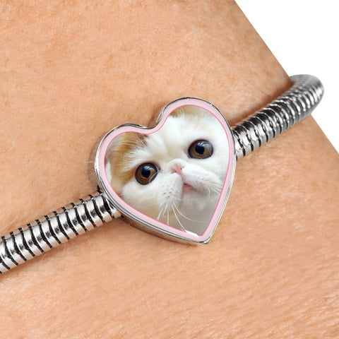 Cute Snoopy Cat Print Heart Charm Steel Bracelet