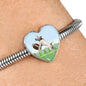 Playing Dog Print Heart Charm Steel Bracelet