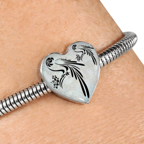 Parrot Vector Art Print Heart Charm Steel Bracelet