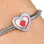 Red Paw Print Heart Charm Steel Bracelet