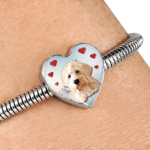 Goldendoodle Dog Print Heart Charm Steel Bracelet