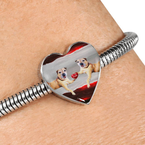 Border Terrier Print Heart Charm Steel Bracelet