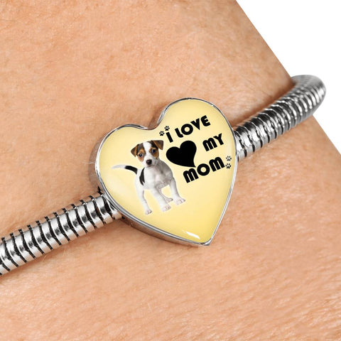 Jack Russell Terrier Print Heart Charm Steel Bracelet