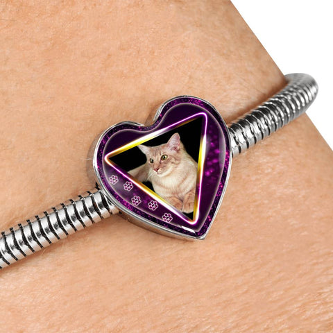Javanese Cat Print Heart Charm Steel Bracelet