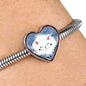 Cute Cat In Denim Print Heart Charm Steel Bracelet