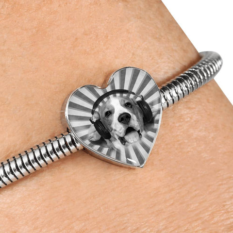 Beagle Dog Print Heart Charm Steel Bracelet