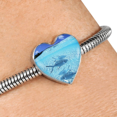 Fish Print Heart Charm Steel Bracelet