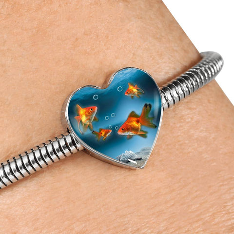 Common Goldfish Print Heart Charm Steel Bracelet