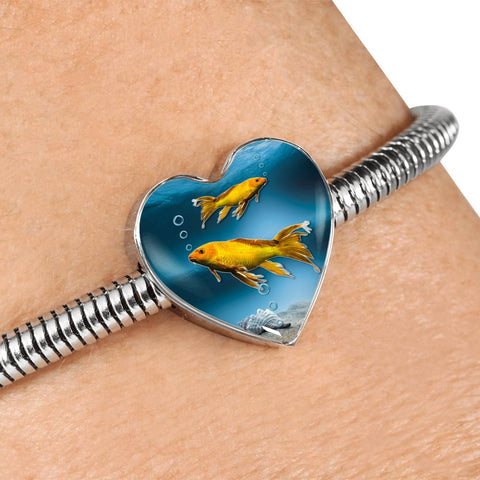 Butterfly Koi Fish Print Heart Charm Steel Bracelet