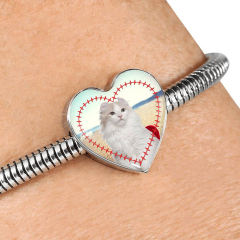 American Curl Print Heart Charm Steel Bracelet