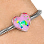 Bedlington Terrier Dog Art Print Heart Charm Steel Bracelet