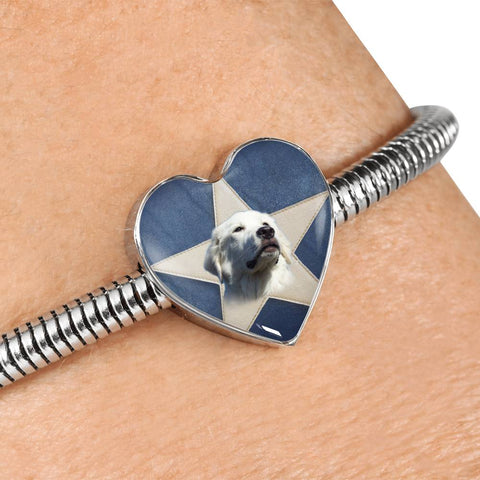 Great Pyrenees Print Heart Charm Steel Bracelet