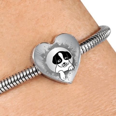 Cute Pet Art Print Heart Charm Steel Bracelet