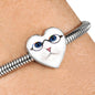 Cute Cat With Glasses Print Heart Charm Steel Bracelet