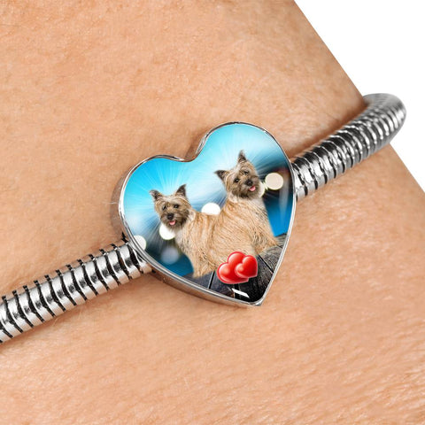 Cairn Terrier Print Heart Charm Steel Bracelet
