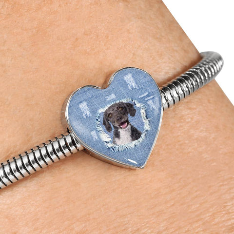 Spanish Water Dog Print Heart Charm Steel Bracelet