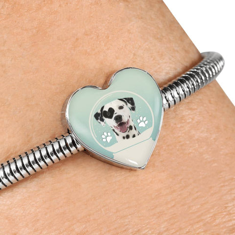 Dalmatian Dog Print Heart Charm Steel Bracelet