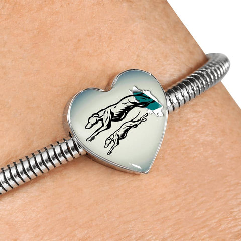 Greyhound Dog Art Print Heart Charm Steel Bracelet