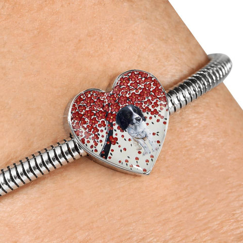 English Springer Spaniel Print Heart Charm Steel Bracelet