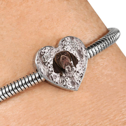 German Shorthaired Pointer Print Heart Charm Steel Bracelet