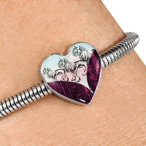 Chinese Crested Dog Art Print Heart Charm Steel Bracelet