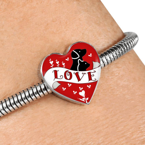 Cute Pets Print Heart Charm Steel Bracelet