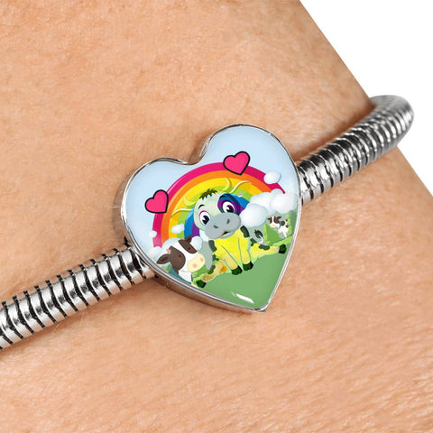 Cute Cow Print Heart Charm Steel Bracelet