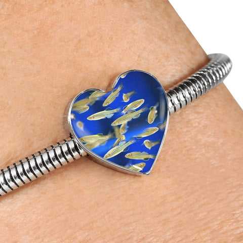 Zebrafish Fish Print Heart Charm Steel Bracelet