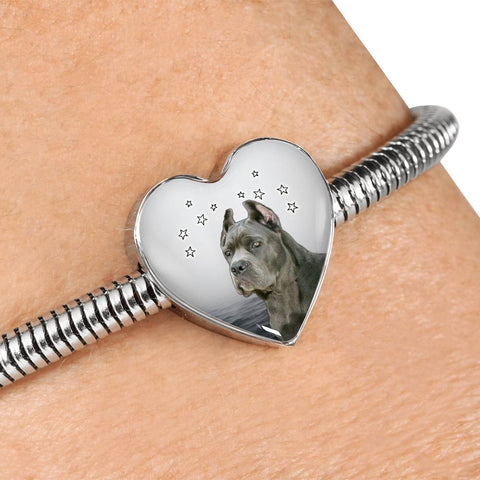 Cane Corso Print Heart Charm Steel Bracelet