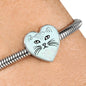 Cute Cat Face Print Heart Charm Steel Bracelet