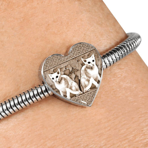 Oriental Shorthair Cat Print Heart Charm Steel Bracelet