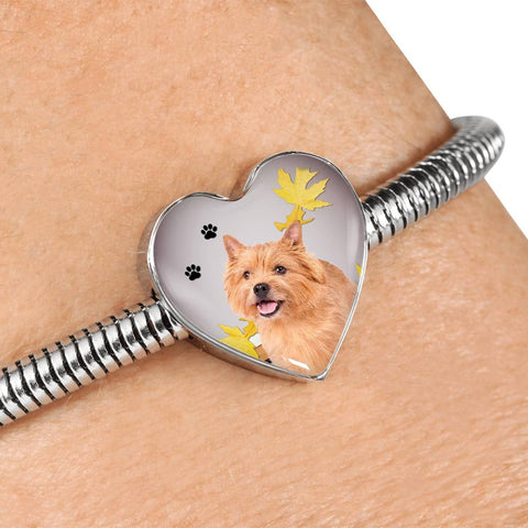 Norwich Terrier Print Heart Charm Steel Bracelet