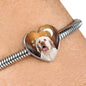 Clumber Spaniel Print Heart Charm Steel Bracelet