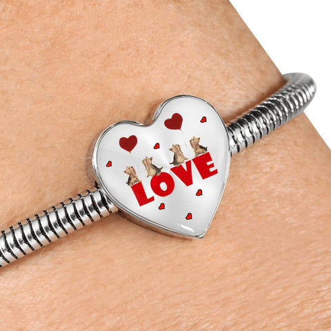 Yorkie Love Print Heart Charm Steel Bracelet