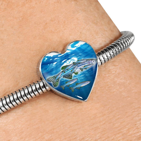 Slender Danios Fish Heart Charm Steel Bracelet