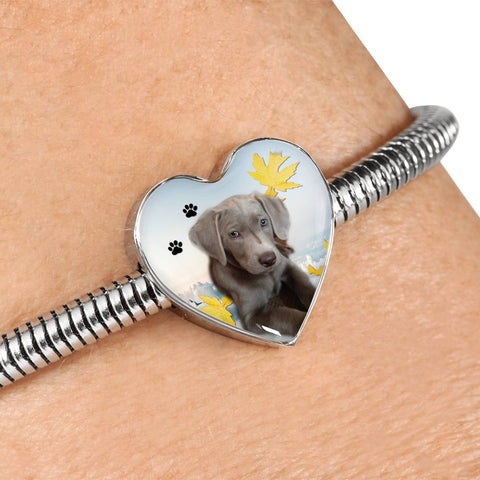 Cute Weimaraner Print Heart Charm Steel Bracelet