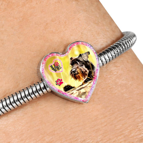 Miniature Schnauzer Dog Print Heart Charm Steel Bracelet